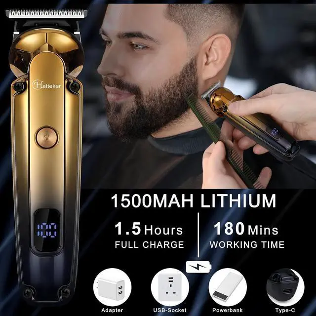 Alt view image 4 of 7 - Hatteker Men's Beard Trimmer Kit Electric Razor Shaver Professional Hair Clipper with Zero Gapped T-Blade Trimmer Nose Ear Beard Body Trimmer for Men Waterproof Cordless Grooming Kit 6 in 1