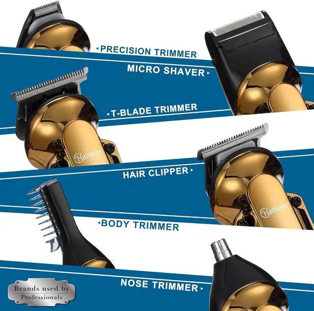 Alt view image 6 of 7 - Hatteker Men's Beard Trimmer Kit Electric Razor Shaver Professional Hair Clipper with Zero Gapped T-Blade Trimmer Nose Ear Beard Body Trimmer for Men Waterproof Cordless Grooming Kit 6 in 1