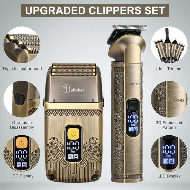 Alt view image 3 of 7 - Hatteker Professional Hair Clipper Electric Razor Foil Shavers for Men Body Nose Ear Hair Grooming Kit with Triple Blades Cordless Waterproof