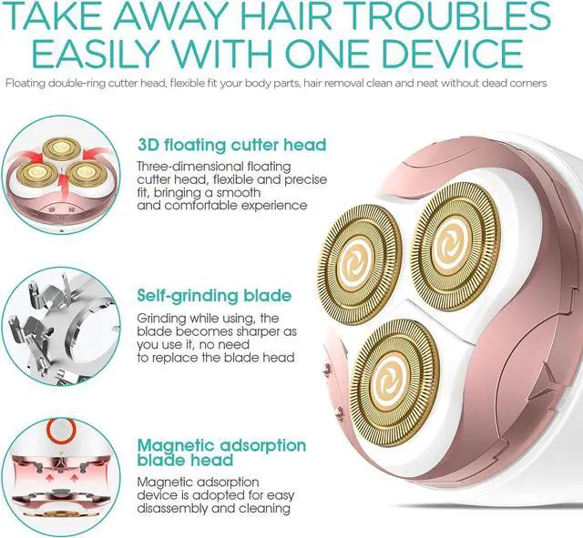 Alt view image 4 of 7 - Electric Shaver for Women 3D Floating Blade Rotary Razor Hair Remover for Arms, Legs and Underarms Rechargeable Portable and Safe Wet and Dry Use ES300