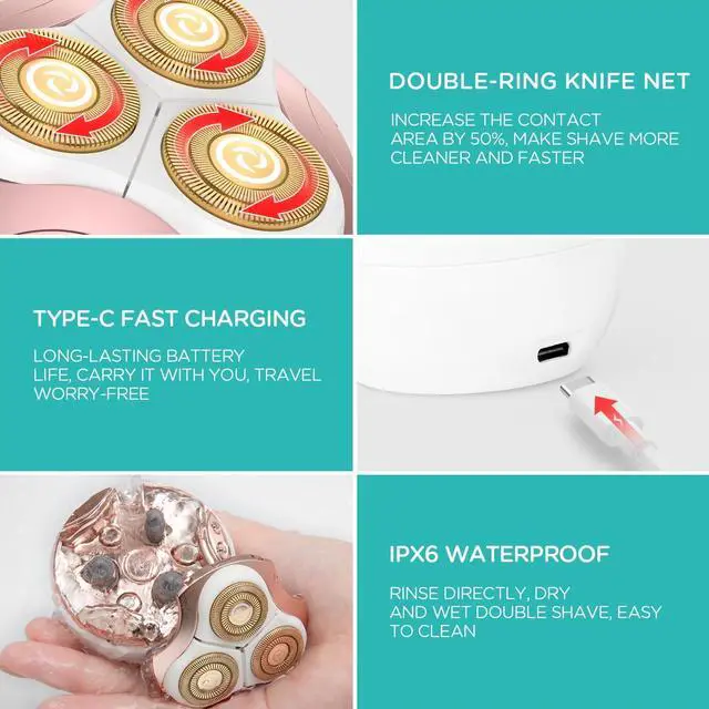 Alt view image 5 of 7 - Electric Shaver for Women 3D Floating Blade Rotary Razor Hair Remover for Arms, Legs and Underarms Rechargeable Portable and Safe Wet and Dry Use ES300