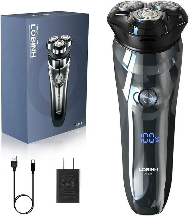 Main image of Men's Electric Shaver - LOBINH 3D Rechargeable Waterproof IPX7 Wet & Dry Shaving Electric Razor Rotary Shaver for Men with Pop-up Sideburn Trimmer,1 Hour Fast Charging, LCD Power Indicator - PA188