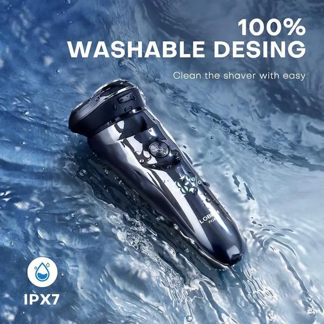 Alt view image 6 of 7 - Men's Electric Shaver - LOBINH 3D Rechargeable Waterproof IPX7 Wet & Dry Shaving Electric Razor Rotary Shaver for Men with Pop-up Sideburn Trimmer,1 Hour Fast Charging, LCD Power Indicator - PA188