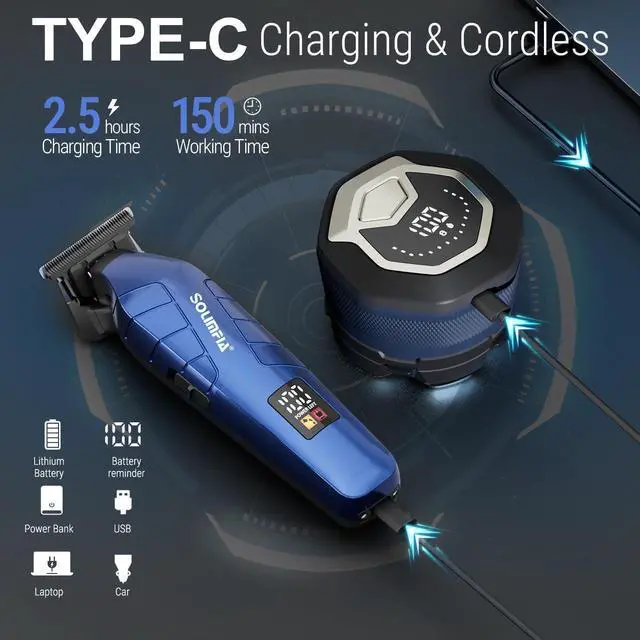 Alt view image 3 of 7 - SOLIMPIA Upgraded Head Shavers for Bald Men, Hair Trimmer Kit, Magnetic Electric Razor, Large Battery Capacity, Rechargeable LED Display Beard Trimmer, Waterproof Wet/Dry Head Shaver