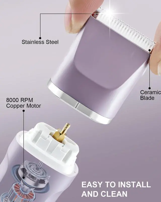 Alt view image 3 of 7 - AREYZIN Bikini Trimmer for Women Painless Electric Razor for Women,3 in 1 Pubic Hair Trimmer for Women,USB Recharge Dock,Replaceable Ceramic Blade Heads,IPX7,Personal Shaver Kits,Purple