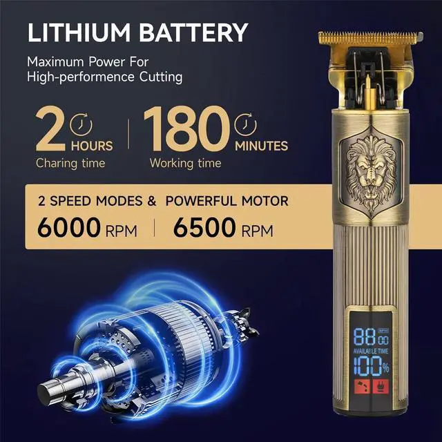 Alt view image 5 of 7 - Hair Clippers for Men Professional Gold Hair Trimmer Barber Cordless Zero Gapped Mens Gifts Beard Trimmer T Blade Liners Shavers Edgers Clipper for Hair Cutting Kit (Lion Pattern)