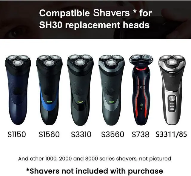 Alt view image 2 of 7 - SH30 Replacement Heads for Shaver Series 3000, 2000, 1000 and S738 with Durable Sharp Blade