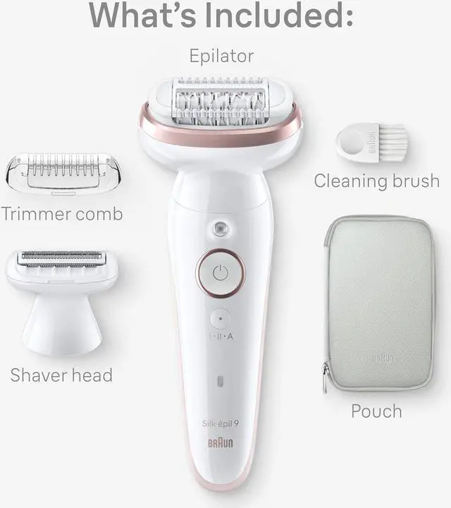 Alt view image 2 of 6 - Braun Epilator Silk-épil 9, Hair Removal Device, Women Shaver & Trimmer, Pivoting Head, Wet and Dry Epilator, includes Shaver Head and Trimmer Comb, SES9-030