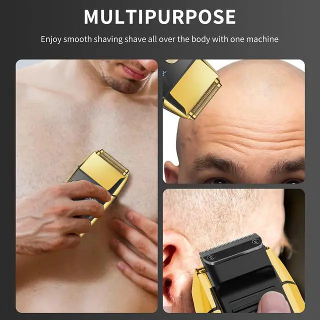 Alt view image 4 of 6 - DSP® Bald Shaver for Men Shavers for Men 2 in1 Barber Shaver with Precision Trimmer 3-Speed Electric Razor with LED Digital Display Stainless Steel (Gold)