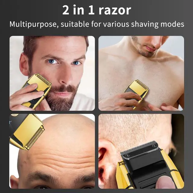 Alt view image 5 of 6 - DSP® Bald Shaver for Men Shavers for Men 2 in1 Barber Shaver with Precision Trimmer 3-Speed Electric Razor with LED Digital Display Stainless Steel (Gold)