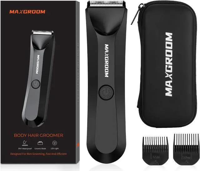 Main image of Groin & Body Hair Trimmer for Men, IPX7 Waterproof Pubic Hair Trimmer for Men - Ball Trimmer/Shaver with LED Light, Ceramic Blade, USB Rechargeable & Travel Pouch