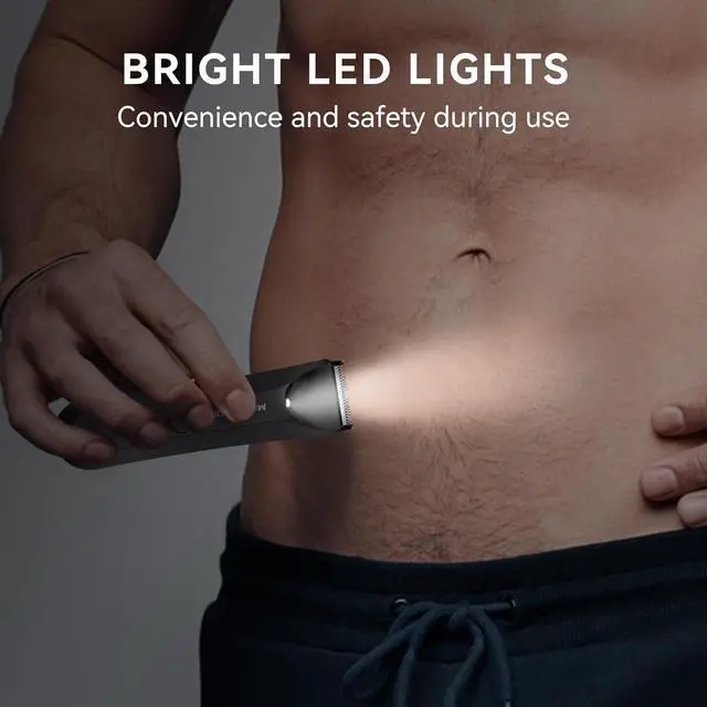 Alt view image 4 of 7 - Groin & Body Hair Trimmer for Men, IPX7 Waterproof Pubic Hair Trimmer for Men - Ball Trimmer/Shaver with LED Light, Ceramic Blade, USB Rechargeable & Travel Pouch
