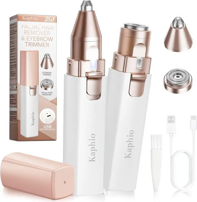 Main image of Facial - Eyebrow Hair Remover for Women: Rechargeable 2 in 1 Eyebrow Trimmer and Face Shavers for Women - Painless Electric Hair Removal Device for Face Eyebrows Peach Fuzz Lips with Light