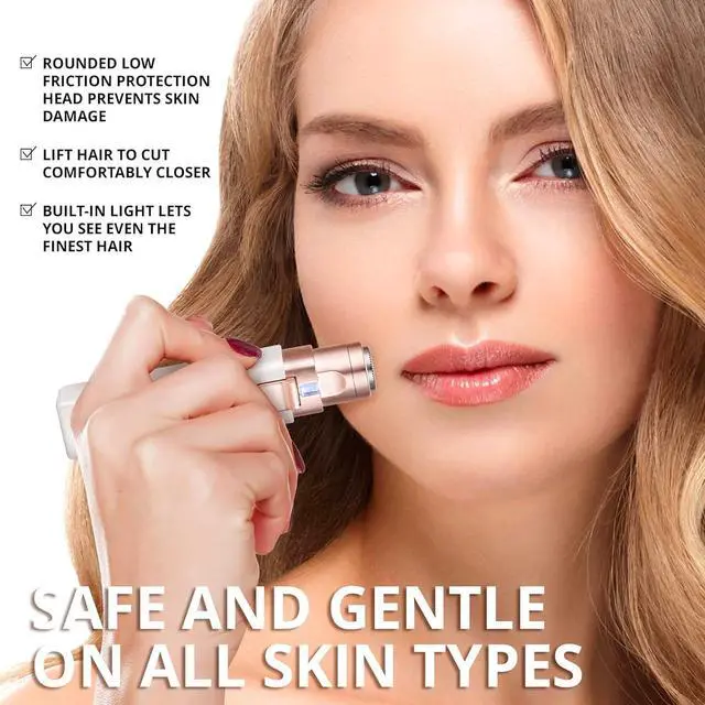 Alt view image 2 of 6 - Facial - Eyebrow Hair Remover for Women: Rechargeable 2 in 1 Eyebrow Trimmer and Face Shavers for Women - Painless Electric Hair Removal Device for Face Eyebrows Peach Fuzz Lips with Light