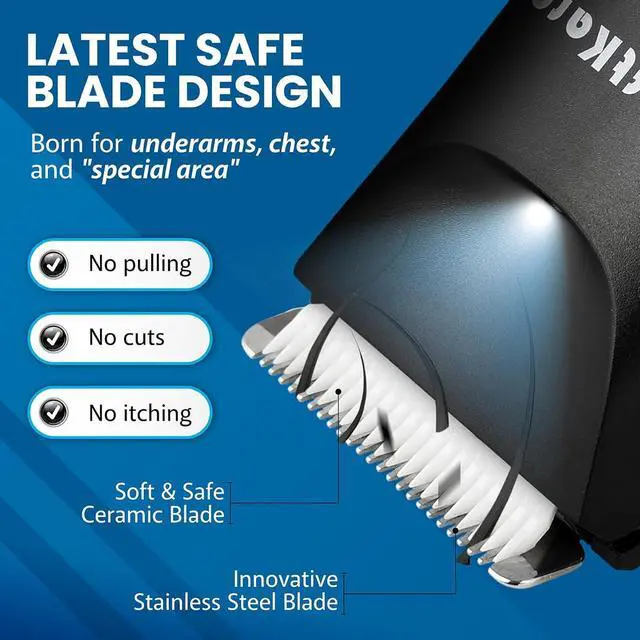 Alt view image 2 of 6 - SoftKare Groin Hair Trimmer for Men - Safe Ball Shaver, Replaceable Ceramic Blade Heads & Charging Base, Electric Body Groomer with Light Power Display, Waterproof Wet / Dry Use Male Razor Black