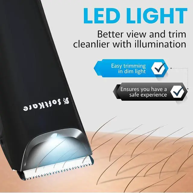 Alt view image 3 of 6 - SoftKare Groin Hair Trimmer for Men - Safe Ball Shaver, Replaceable Ceramic Blade Heads & Charging Base, Electric Body Groomer with Light Power Display, Waterproof Wet / Dry Use Male Razor Black