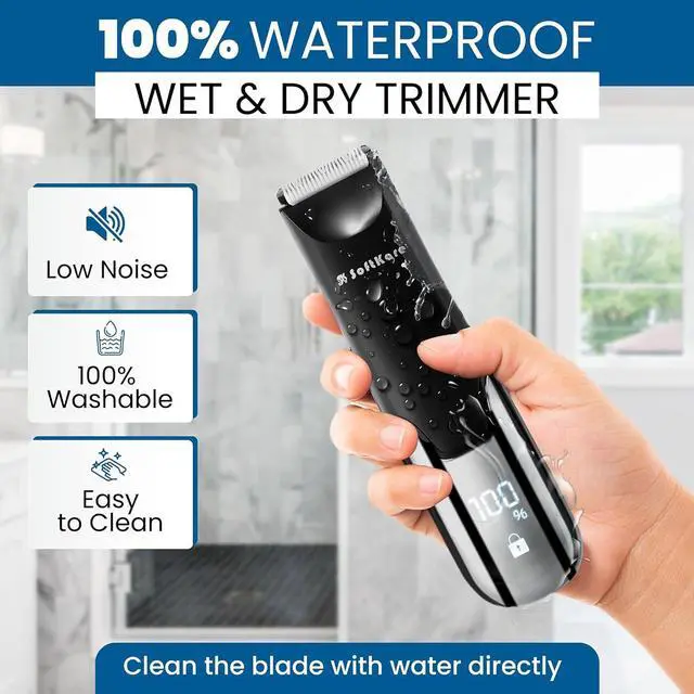 Alt view image 5 of 6 - SoftKare Groin Hair Trimmer for Men - Safe Ball Shaver, Replaceable Ceramic Blade Heads & Charging Base, Electric Body Groomer with Light Power Display, Waterproof Wet / Dry Use Male Razor Black