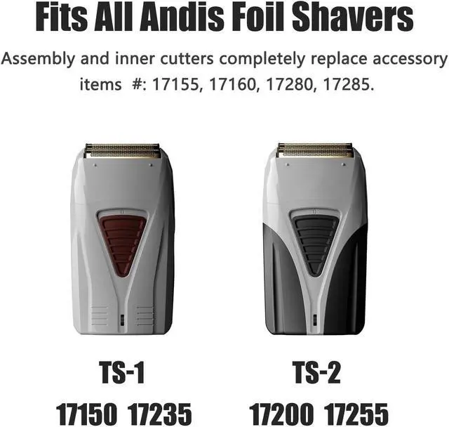 Alt view image 2 of 7 - Foil Shaver Replacement Fit for Andis Model TS-1 TS-2 17150 17200 17235 Pro Foil Shaver, Replaces #17155 17160 17280 Foil and Blades -Profoil Lithium Shaver Head Parts- Hypoallergenic Gold Foil-2 Pack