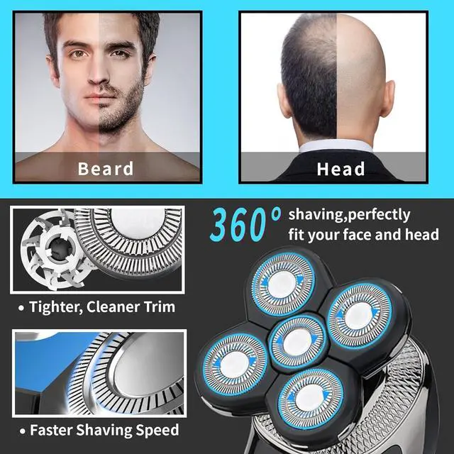 Alt view image 2 of 7 - 3Pcs 5 Head Shaver Replacement Blades, Universal 5 Blades Shaver Replacement Heads for Electric Razor Shaver Head, Bald Men Freedom Grooming Head and Face