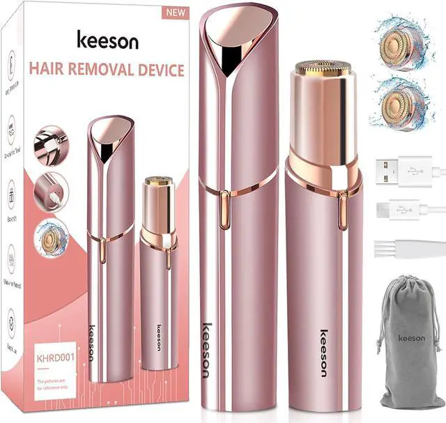 Main image of Facial Hair Removal for Women, Painless Womens Facial Hair Remover with 2 Replacement Heads, Lipstick-Sized, USB Rechargeable, Facial Hair Remover for Upper Lip,Chin,Peach Fuzz,Mustache (Pink)