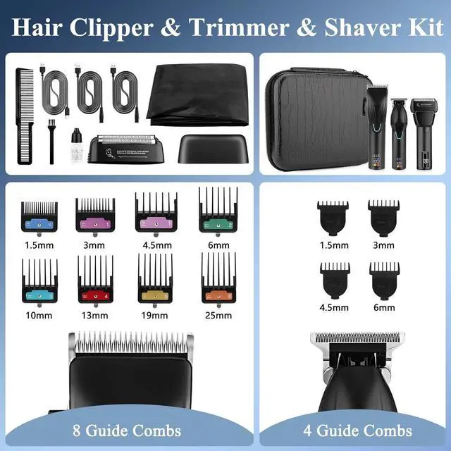 Alt view image 6 of 6 - Professional Hair Clippers & Hair Trimmer & Foil Shaver Kit for Men, Beard Trimmer Clippers and Trimmers Set, Cordless Mens Hair Clippers for Hair Cutting, Grooming, Face, Family, Barber