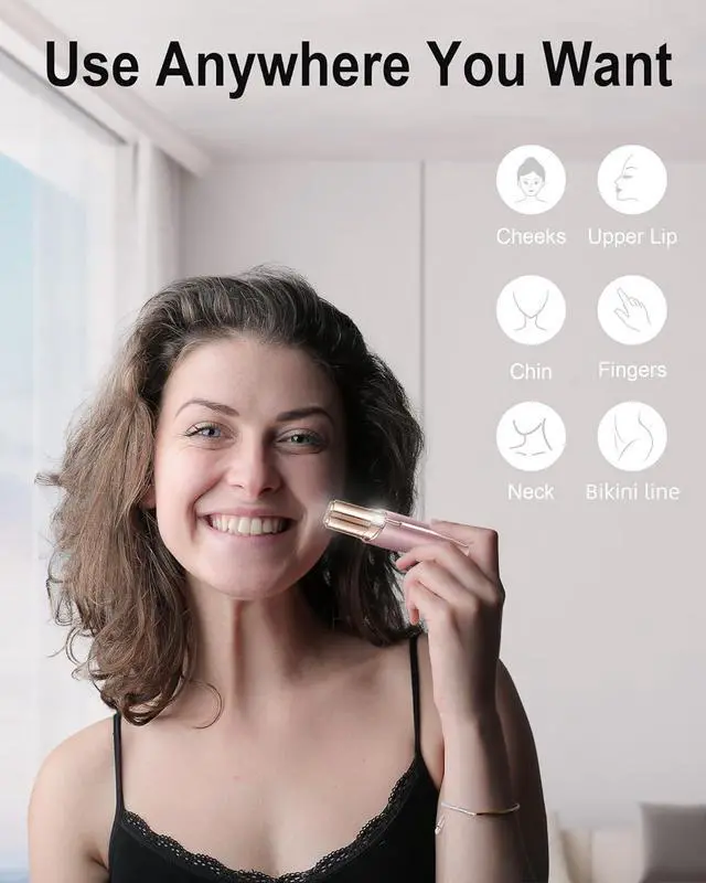 Alt view image 2 of 7 - Facial Hair Removal for Women, Painless Womens Facial Hair Remover with 2 Replacement Heads, Lipstick-Sized, USB Rechargeable, Facial Hair Remover for Upper Lip,Chin,Peach Fuzz,Mustache (Pink)