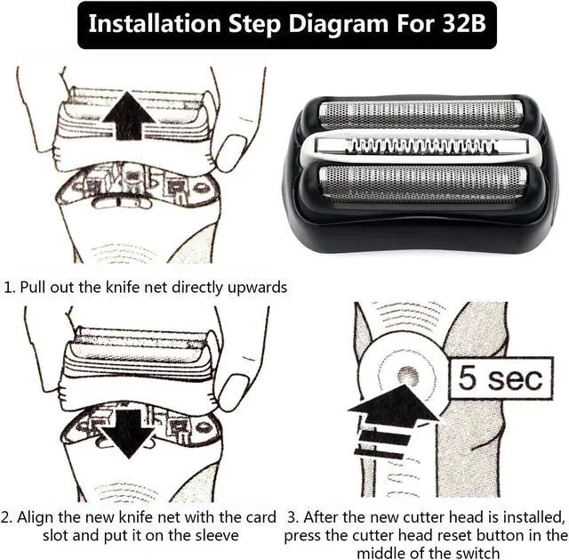 Alt view image 4 of 6 - 2Pack 32B Series 3 Electric Shaver Replacement Head Accessories for Braun S3 Foil & Cutter Razor Heads, Applicable for Braun S3 3040s 3010s 310s 3000s 3050cc 3080s 390cc Etc