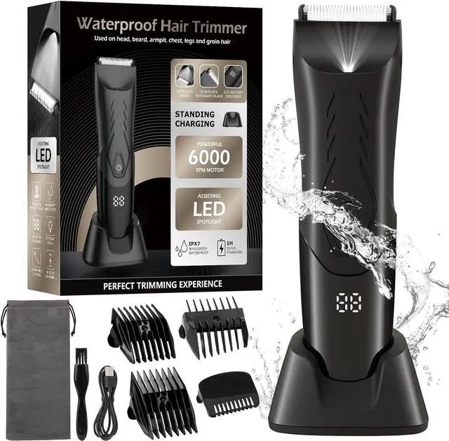 Main image of Father's Day Hair Removal Shavers,Waterproof Public Hair Groomers,Manscape Cordless Ball Trimmer, Male Painless Wet Dry Hygiene Razor with Standing Charging Dock SMT110 Black