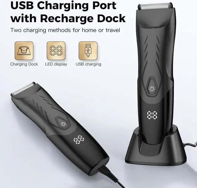 Alt view image 6 of 7 - Father's Day Hair Removal Shavers,Waterproof Public Hair Groomers,Manscape Cordless Ball Trimmer, Male Painless Wet Dry Hygiene Razor with Standing Charging Dock SMT110 Black