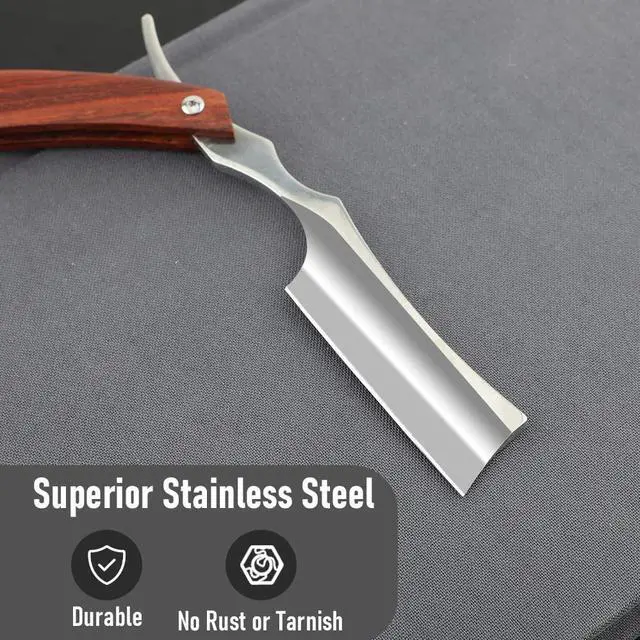 Alt view image 2 of 7 - Straight Razor with Strope - Professional Straight Edge Barber Razor Premium Stainless Steel Shaver Razor with Shaving Strop for Men Home & Salon Grooming Using (NO.153)