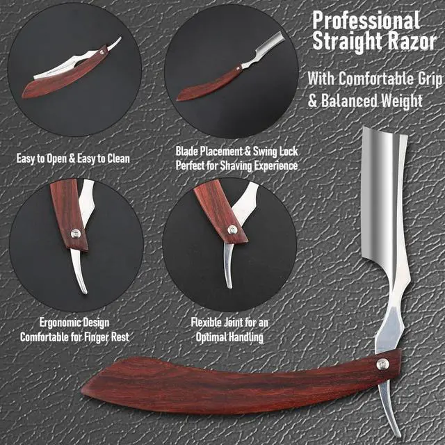 Alt view image 6 of 7 - Straight Razor with Strope - Professional Straight Edge Barber Razor Premium Stainless Steel Shaver Razor with Shaving Strop for Men Home & Salon Grooming Using (NO.153)