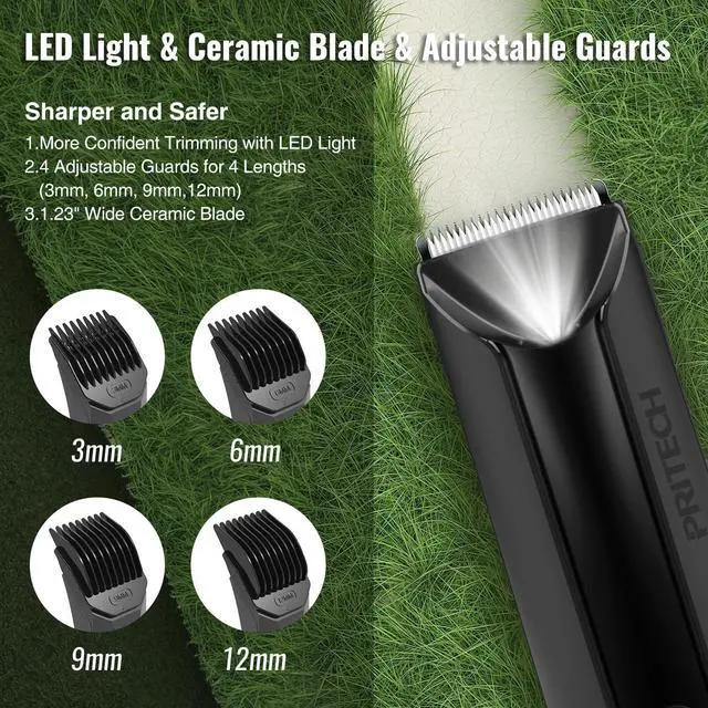 Alt view image 4 of 6 - PRITECH Body Hair Trimmer for Men Pubic Hair Trimmer - Wet/Dry Ball Trimmer with Ceramic Blade, Rechargeable Body Groomer for Men with Standing Recharge Dock, Cordless Groin Hair Trimmer for Men