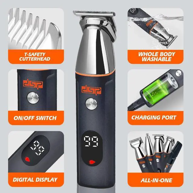 Alt view image 4 of 7 - DSP® Beard Trimmer Rechargeable Body Grooming Sets Facial Hair Shaver for Nose Ear Public Hair Cutting Machine IPX7 Waterproof