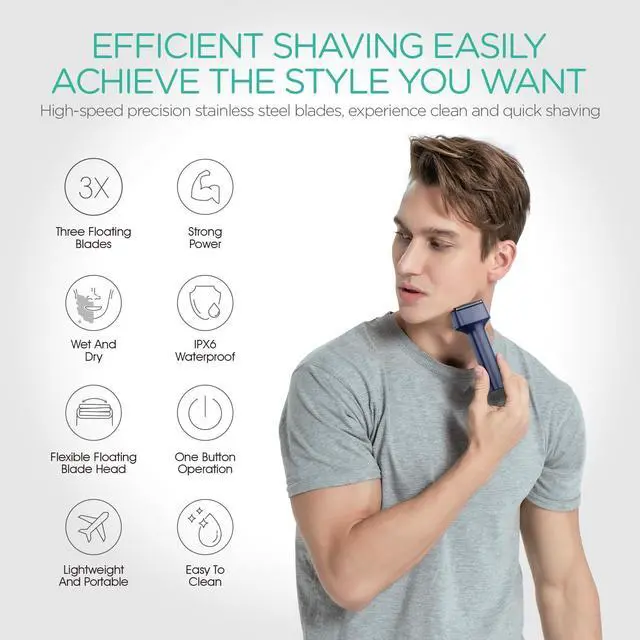 Alt view image 2 of 7 - VOYOR Foil Shaver Electric Razor for Men 3 in 1 Shavers for Men with Double Foil Wet & Dry Face Shaver Lightweight Handheld Smooth Shave IPX6 Washable USB-C Rechargeable Travel Razor TX310(Blue)