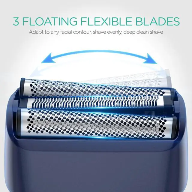 Alt view image 3 of 7 - VOYOR Foil Shaver Electric Razor for Men 3 in 1 Shavers for Men with Double Foil Wet & Dry Face Shaver Lightweight Handheld Smooth Shave IPX6 Washable USB-C Rechargeable Travel Razor TX310(Blue)