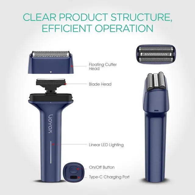 Alt view image 7 of 7 - VOYOR Foil Shaver Electric Razor for Men 3 in 1 Shavers for Men with Double Foil Wet & Dry Face Shaver Lightweight Handheld Smooth Shave IPX6 Washable USB-C Rechargeable Travel Razor TX310(Blue)