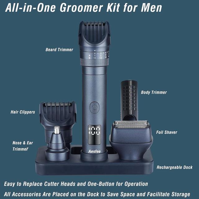 Alt view image 2 of 7 - Beard Trimmer for Men Professional Electric Foil Shaver & Hair Clippers, 5-in-1 Mens Grooming Kit Body Shaver Groomer Waterproof Wet/Dry Nose Ear Mustache Hair Trimmer with Type-C Rechargeable Dock