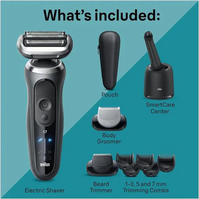 Alt view image 3 of 7 - Braun Electric Shaver for Men, Series 7 7177cc, Wet & Dry Shave, Turbo & Gentle Shaving Modes, Waterproof Foil Shaver, Space Grey
