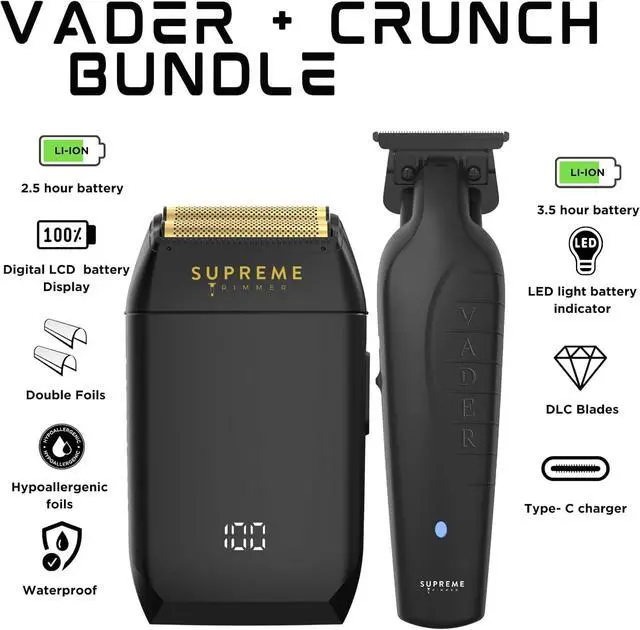 Alt view image 2 of 7 - Supreme Trimmer Vader Trimmer & Crunch Foil Shaver Barber Haircutting Kit | Professional DLC T-Blade Beard Trimmer ST3778 & STF602 Waterproof IPX6 Shaver Set | (Black)