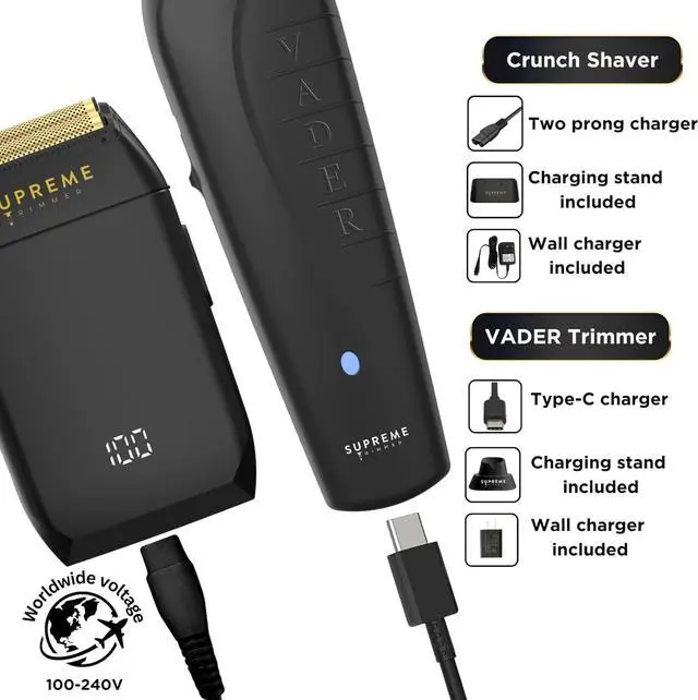 Alt view image 4 of 7 - Supreme Trimmer Vader Trimmer & Crunch Foil Shaver Barber Haircutting Kit | Professional DLC T-Blade Beard Trimmer ST3778 & STF602 Waterproof IPX6 Shaver Set | (Black)
