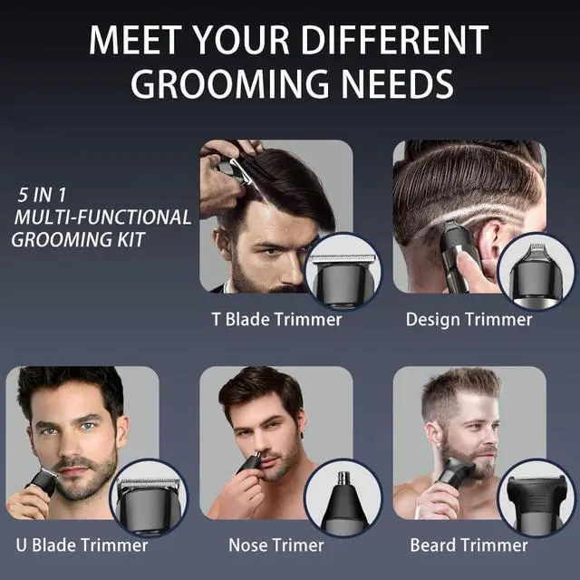 Alt view image 2 of 7 - Beard Trimmer for Men - 5 in 1 Kit Electric Razor, Nose Hair Trimmer with LED Display, Cordless Mustache Body Face Grooming Kit, Waterproof Rechargeable Beard Shaver