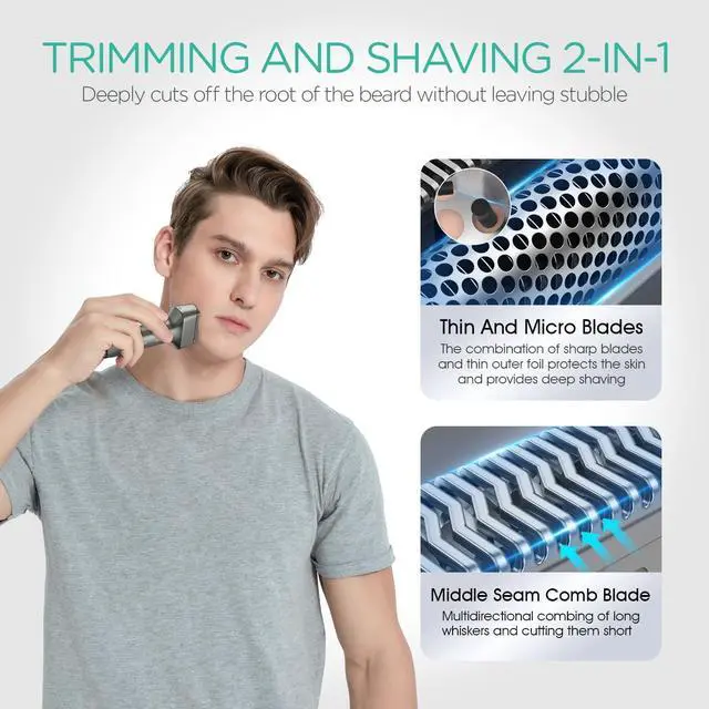 Alt view image 4 of 7 - VOYOR Foil Shaver Electric Razor for Men 3 in 1 Shavers for Men with Double Foil Wet & Dry Face Shaver Lightweight Handheld Smooth Shave IPX6 Washable USB-C Rechargeable Travel Razor TX310(Grey)