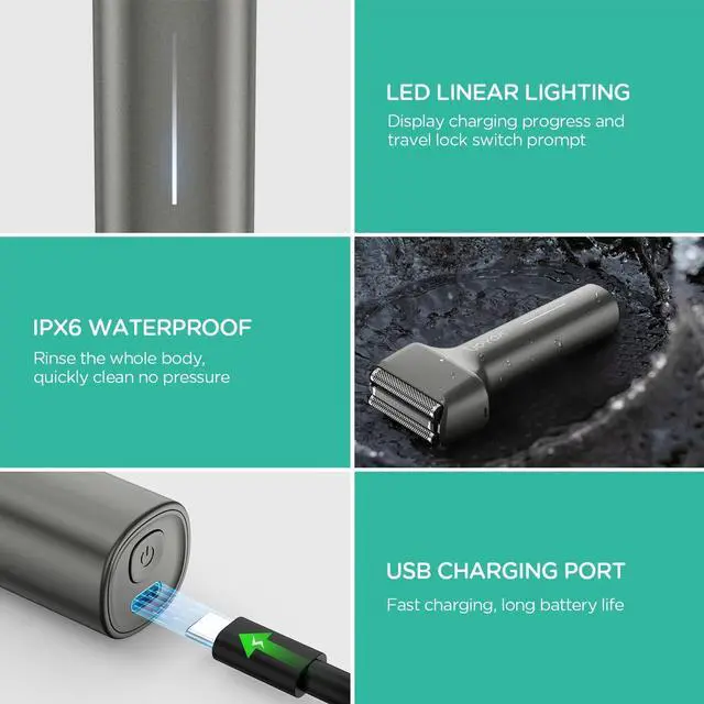 Alt view image 6 of 7 - VOYOR Foil Shaver Electric Razor for Men 3 in 1 Shavers for Men with Double Foil Wet & Dry Face Shaver Lightweight Handheld Smooth Shave IPX6 Washable USB-C Rechargeable Travel Razor TX310(Grey)