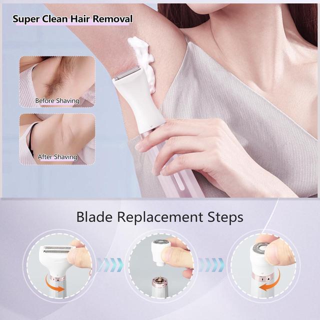 Alt view image 7 of 7 - Electric Razors for Women, 5 in 1 Electric Shaver Razor Women Painless Facial Hair Remover, Rechargeable Bikini Trimmer for Women Wet/Dry Face Razors for Face Nose Eyebrow Arm Armpit Legs Pubic
