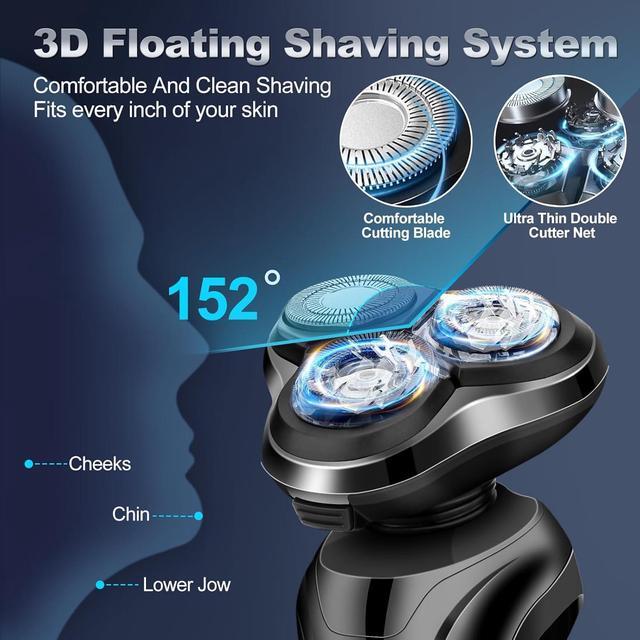 Alt view image 3 of 7 - Electric Razor for Men, 2024 Mens Electric Shavers Rotary Replacement/Waterproof/Rechargeable, Electric Shaver for Men Cordless Floating Head Replaceable Blades, Portable Travel Razor Idea Men Gift