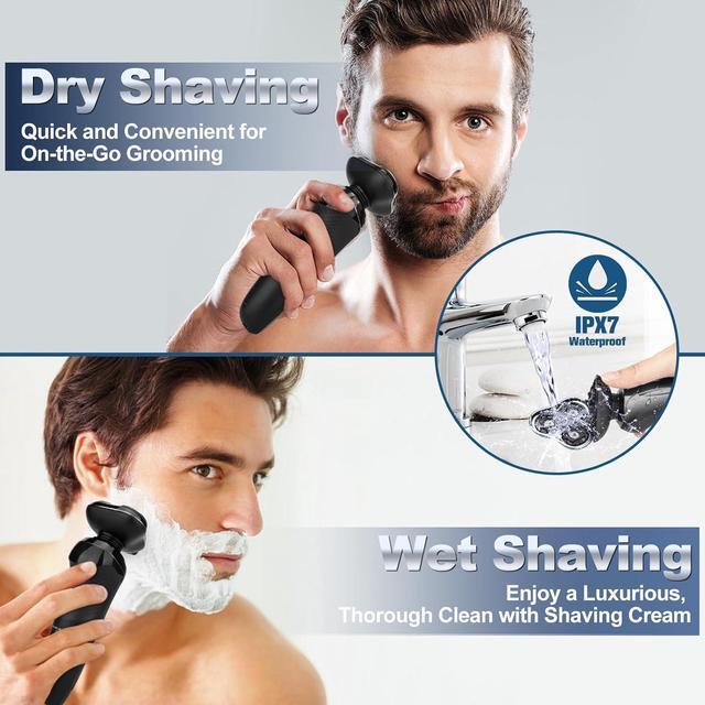 Alt view image 4 of 7 - Electric Razor for Men, 2024 Mens Electric Shavers Rotary Replacement/Waterproof/Rechargeable, Electric Shaver for Men Cordless Floating Head Replaceable Blades, Portable Travel Razor Idea Men Gift