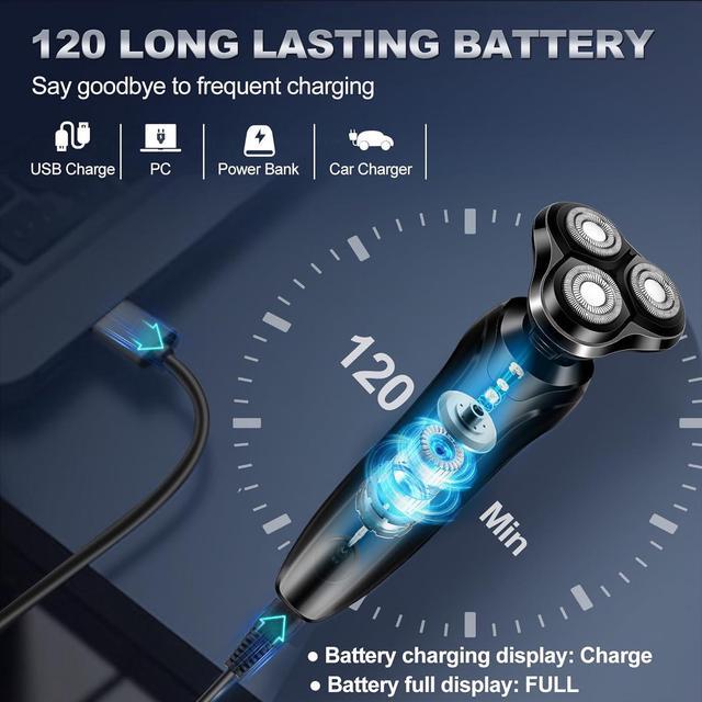 Alt view image 6 of 7 - Electric Razor for Men, 2024 Mens Electric Shavers Rotary Replacement/Waterproof/Rechargeable, Electric Shaver for Men Cordless Floating Head Replaceable Blades, Portable Travel Razor Idea Men Gift
