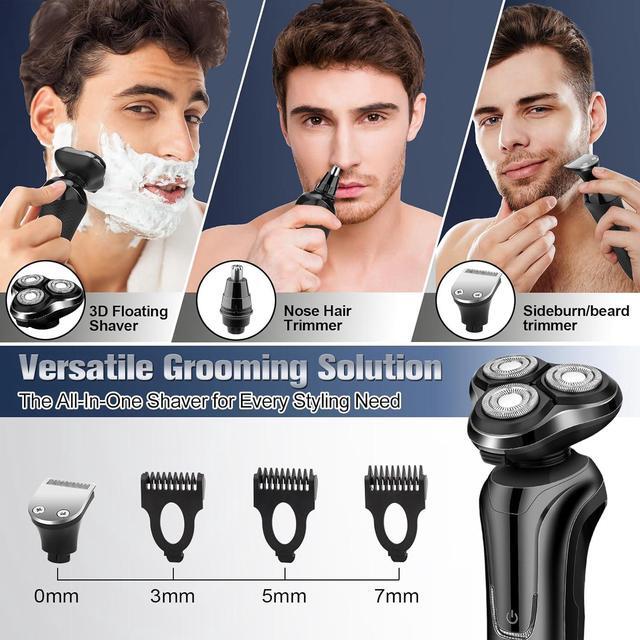 Alt view image 5 of 7 - Electric Razor for Men, 2024 Mens Electric Shavers Rotary Replacement/Waterproof/Rechargeable, Electric Shaver for Men Cordless Floating Head Replaceable Blades, Portable Travel Razor Idea Men Gift