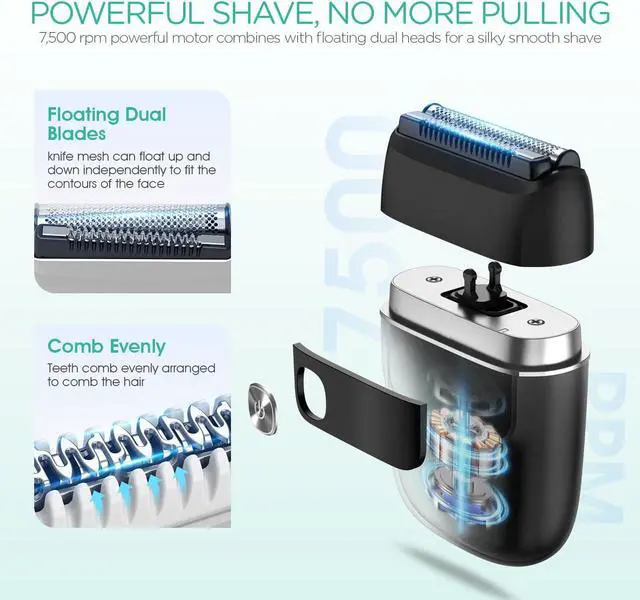 Alt view image 3 of 6 - VOYOR Foil Shaver 2 in 1 Double Shavers for Men,Portable Electric Razor with Rechargeable Foil Razor Multifunction Grooming Barber Shaver IPX6 Washable Travel Shavers ER300 (Black)