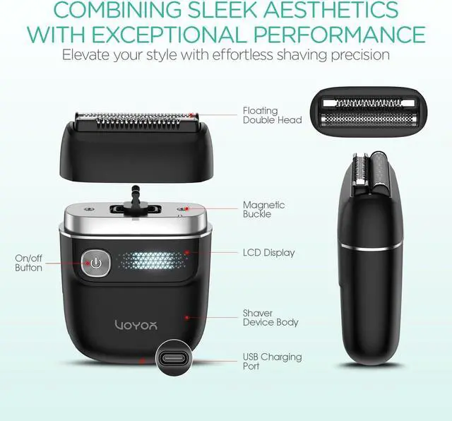 Alt view image 6 of 6 - VOYOR Foil Shaver 2 in 1 Double Shavers for Men,Portable Electric Razor with Rechargeable Foil Razor Multifunction Grooming Barber Shaver IPX6 Washable Travel Shavers ER300 (Black)